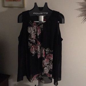 Vince Camuto black and pink floral blouse